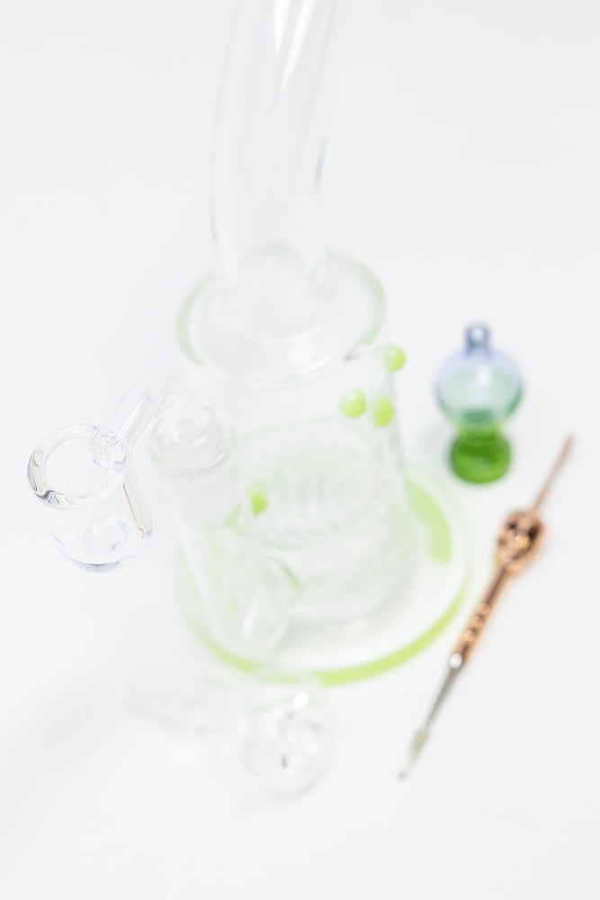 7" Lime Green Honeycomb Dab Rig Combo Set