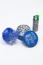 3" Blue Elephant Glass Hand Pipe w/ Lighter & Grinder