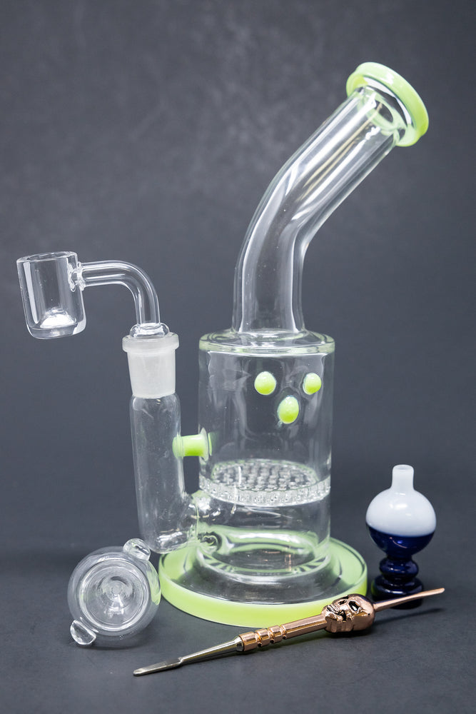 7" Lime Green Honeycomb Dab Rig Combo Set