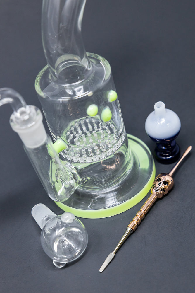 7" Lime Green Honeycomb Dab Rig Combo Set