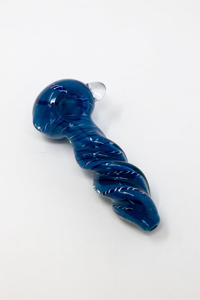 Midnight Blue 5" Blue Twisted Thick Glass Spoon Hand Pipe w/ Carb Hole StonedGenie.com Glass Pipes