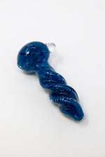 5" Blue Twisted Thick Glass Spoon Hand Pipe w/ Carb Hole