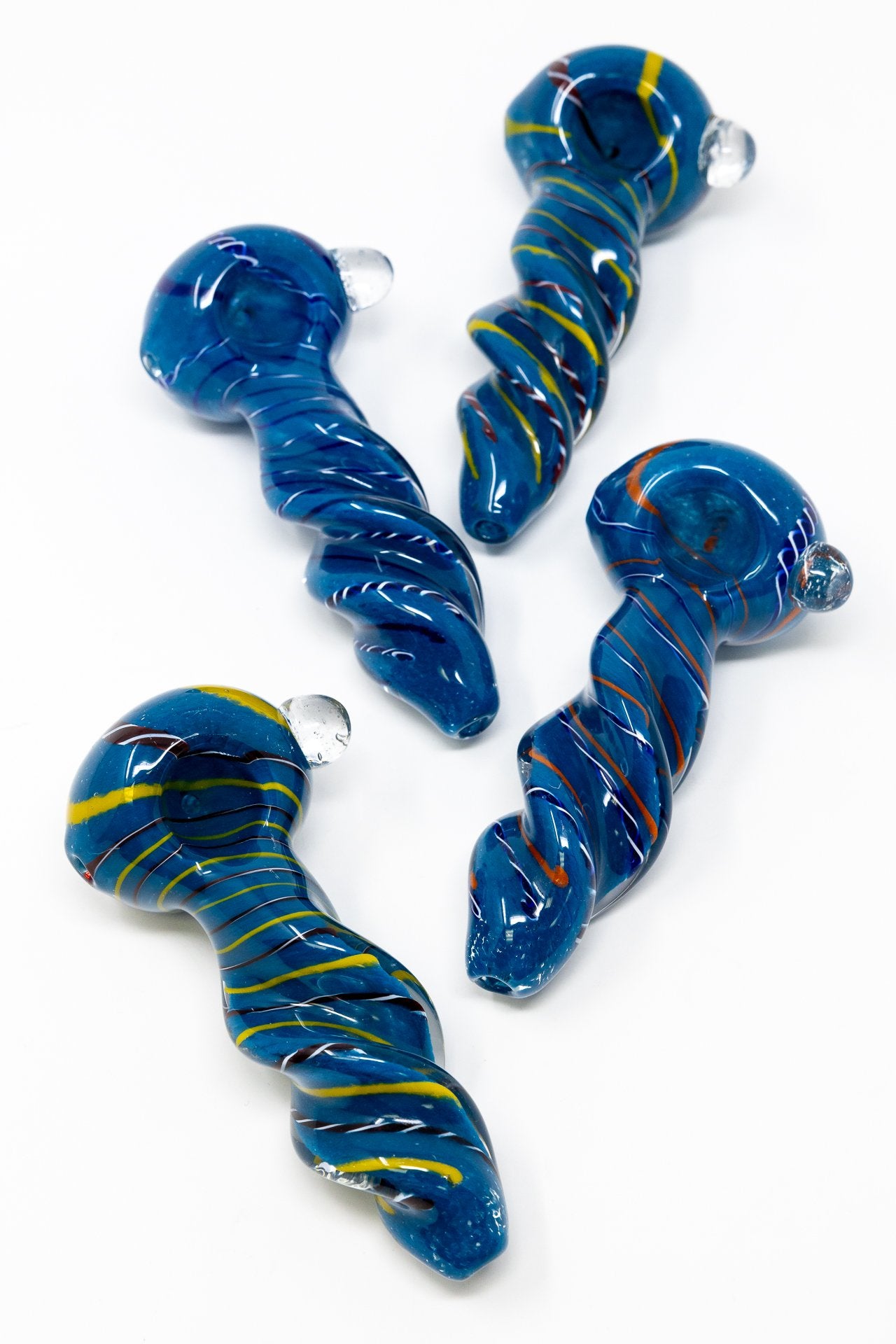 Dark Slate Blue 5" Blue Twisted Thick Glass Spoon Hand Pipe w/ Carb Hole StonedGenie.com Glass Pipes