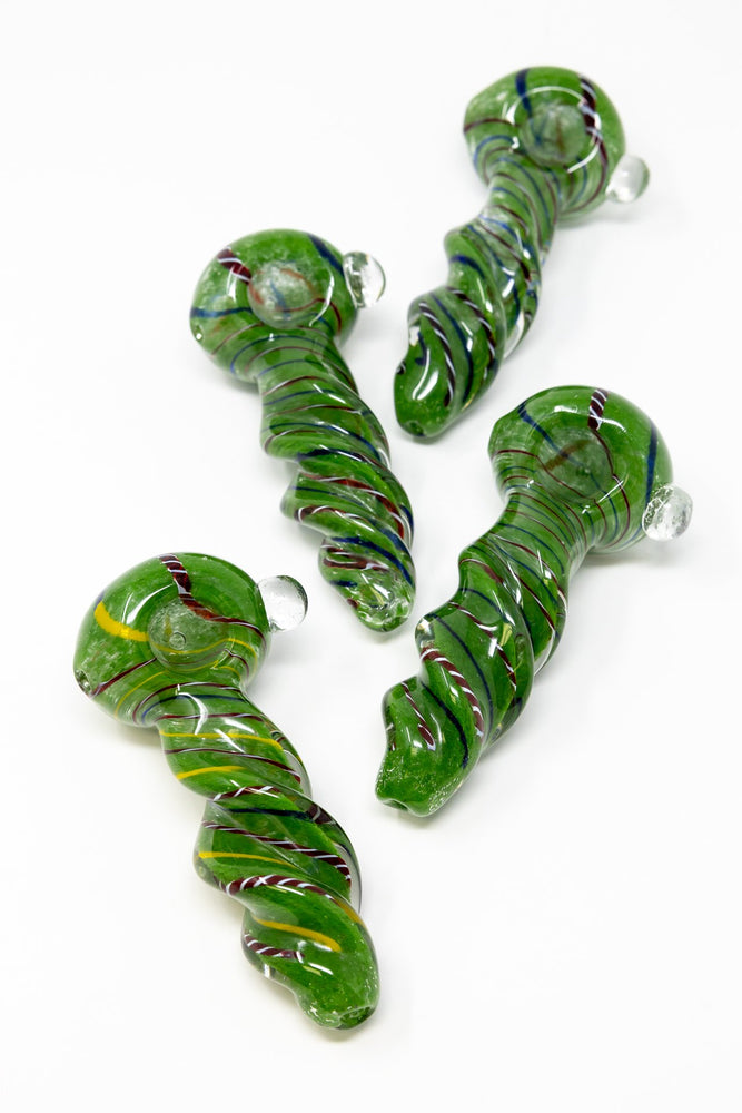 Dark Olive Green 5" Green Twisted Thick Glass Spoon Hand Pipe w/ Carb Hole StonedGenie.com Glass Pipes