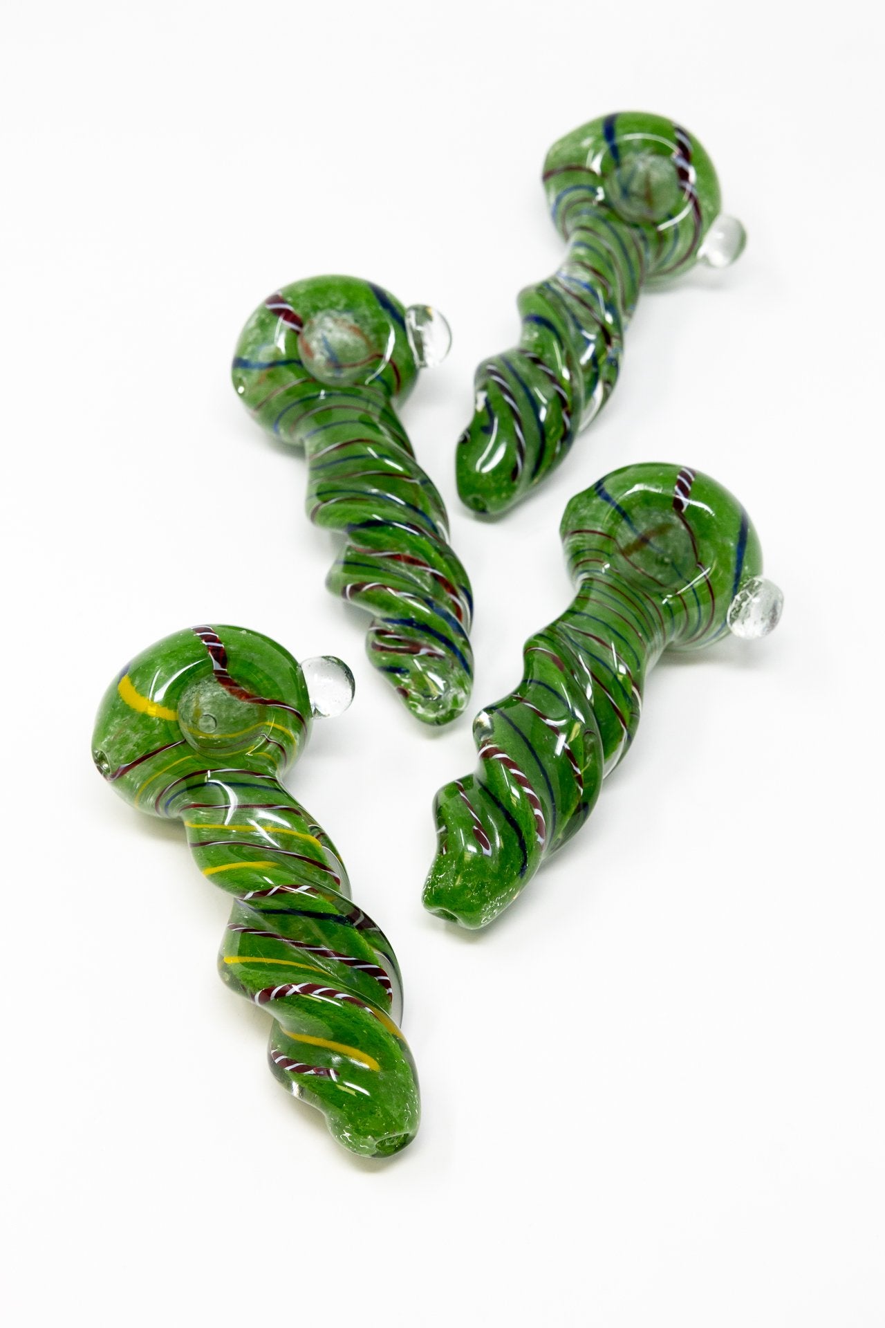 Dark Olive Green 5" Green Twisted Thick Glass Spoon Hand Pipe w/ Carb Hole StonedGenie.com Glass Pipes