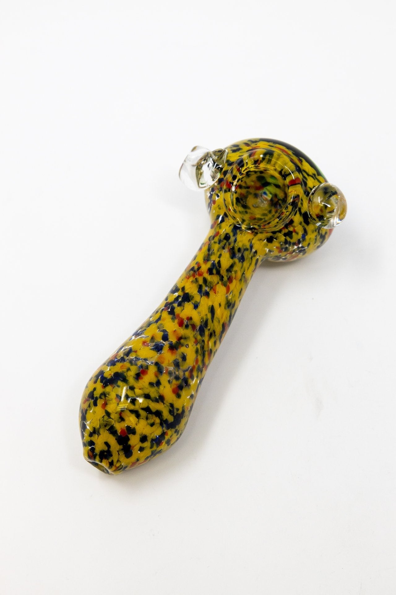 5" Yellow/Black Splatter Thick Glass Spoon Hand Pipe w/ Carb Hole StonedGenie.com