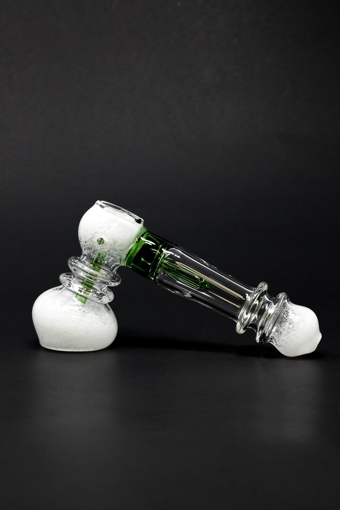 7" Premium White/Green Glass Hammer Bubbler w/ Percolator