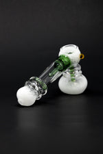 Black 7" Premium White/Green Glass Hammer Bubbler w/ Percolator StonedGenie.com Bubblers