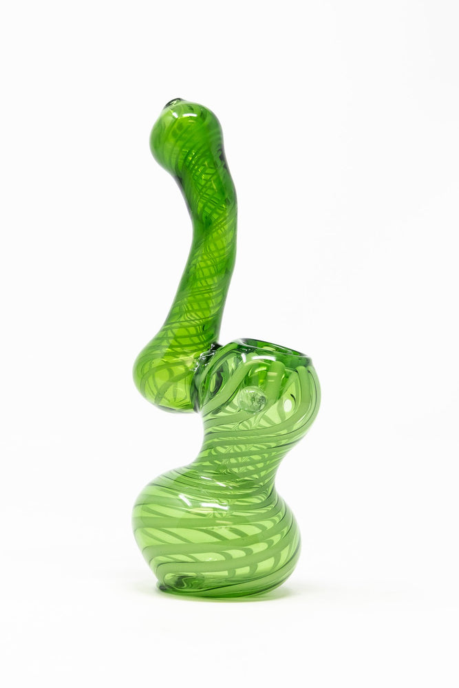 Olive Drab 6" Premium Glass Green Swirl Bubbler w/ Carb Hole