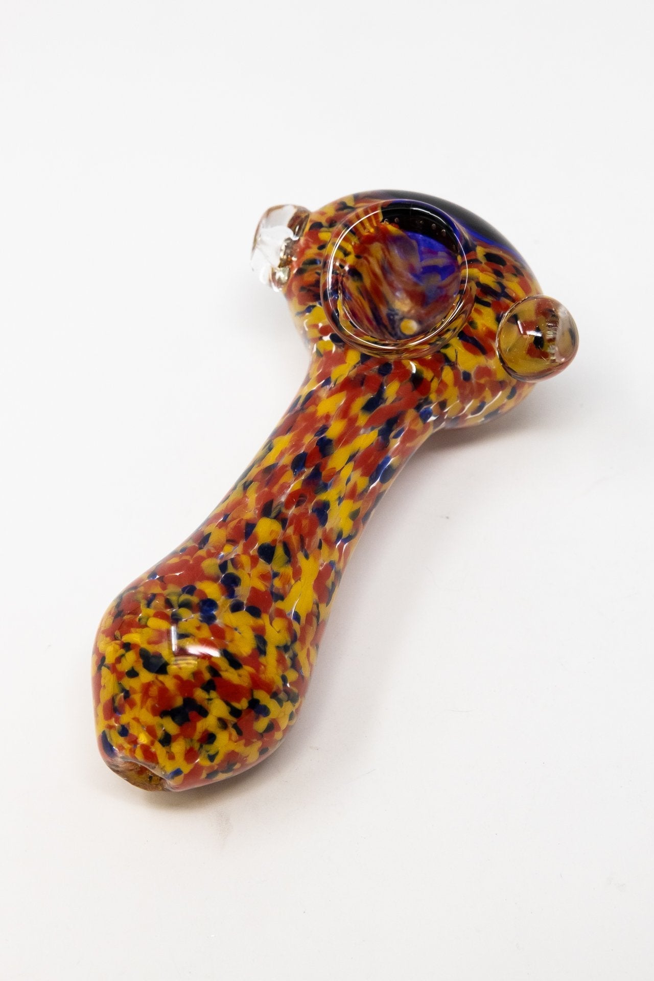 5" Red/Yellow Splatter Thick Glass Spoon Hand Pipe w/ Carb Hole StonedGenie.com