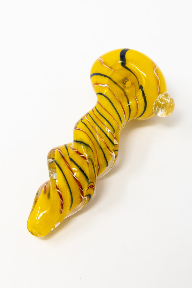 Dark Goldenrod 5" Yellow Twisted Thick Glass Spoon Hand Pipe w/ Carb Hole StonedGenie.com Glass Pipes