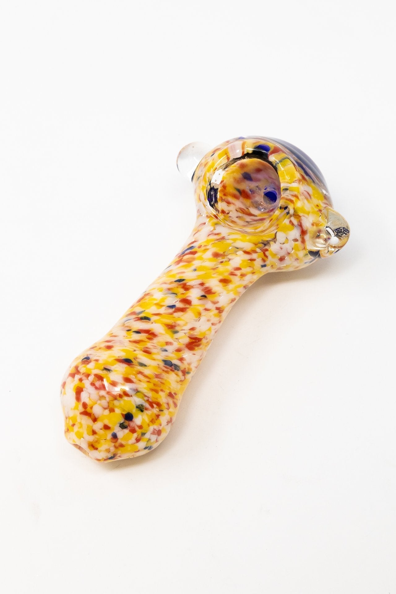 5" Cream Splatter Thick Glass Spoon Hand Pipe w/ Carb Hole StonedGenie.com