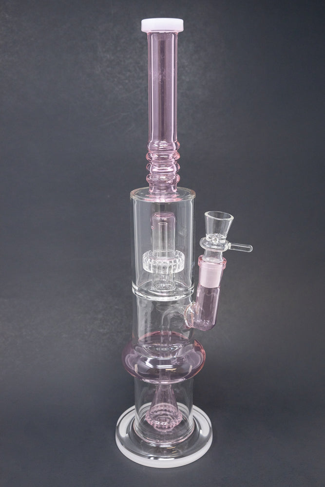 16" Pink Flat Base Double Percolator Bong