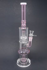 16" Pink Flat Base Double Percolator Bong