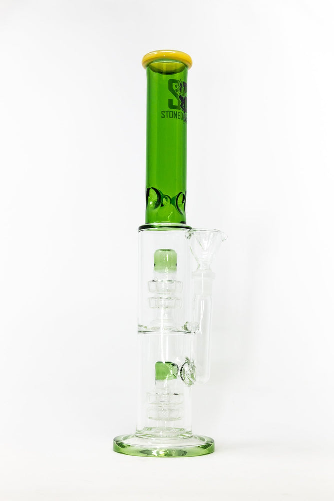 14" Stoned Genie Green Double Percolator Bong