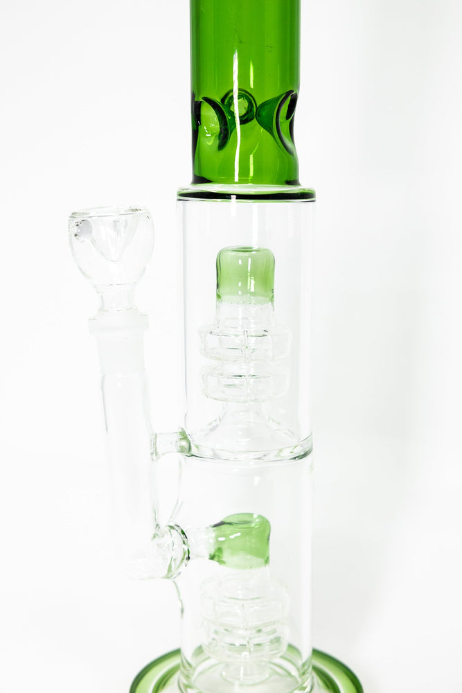 14" Stoned Genie Green Double Percolator Bong