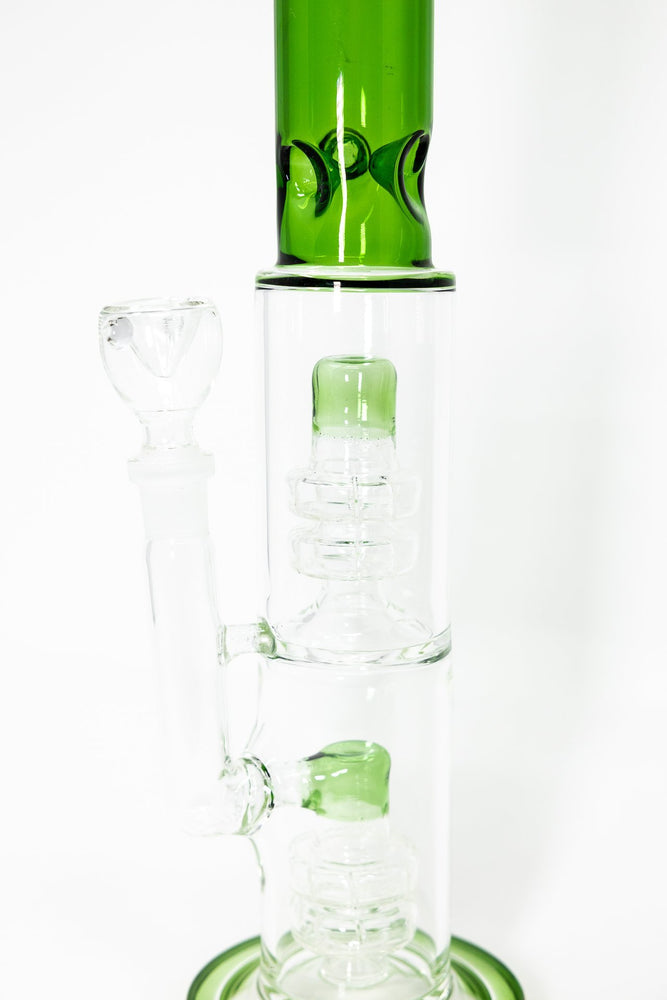 14" Stoned Genie Green Double Percolator Bong