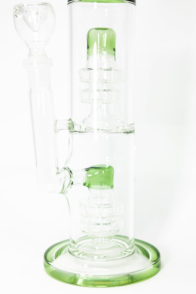 14" Stoned Genie Green Double Percolator Bong