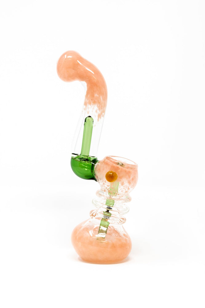7" Pink/Green Sherlock Glass Bubbler w/ Percolator