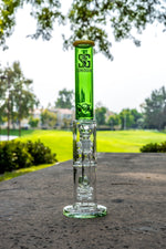 14" Stoned Genie Green Double Percolator Bong