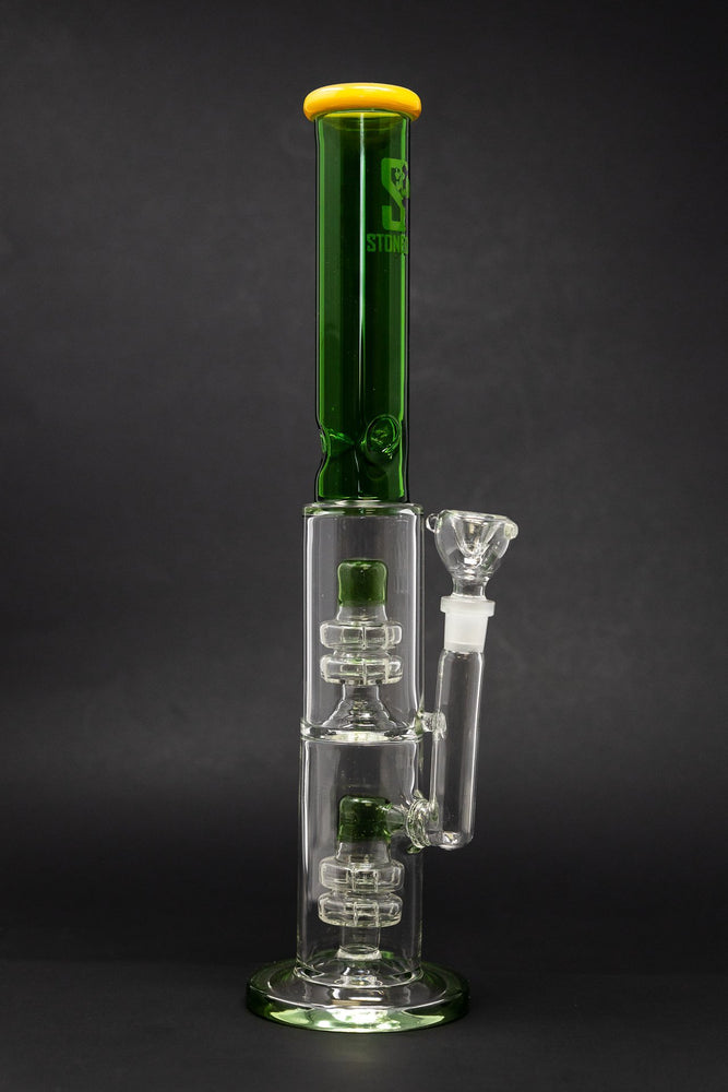 14" Stoned Genie Green Double Percolator Bong