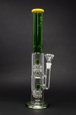 14" Stoned Genie Green Double Percolator Bong