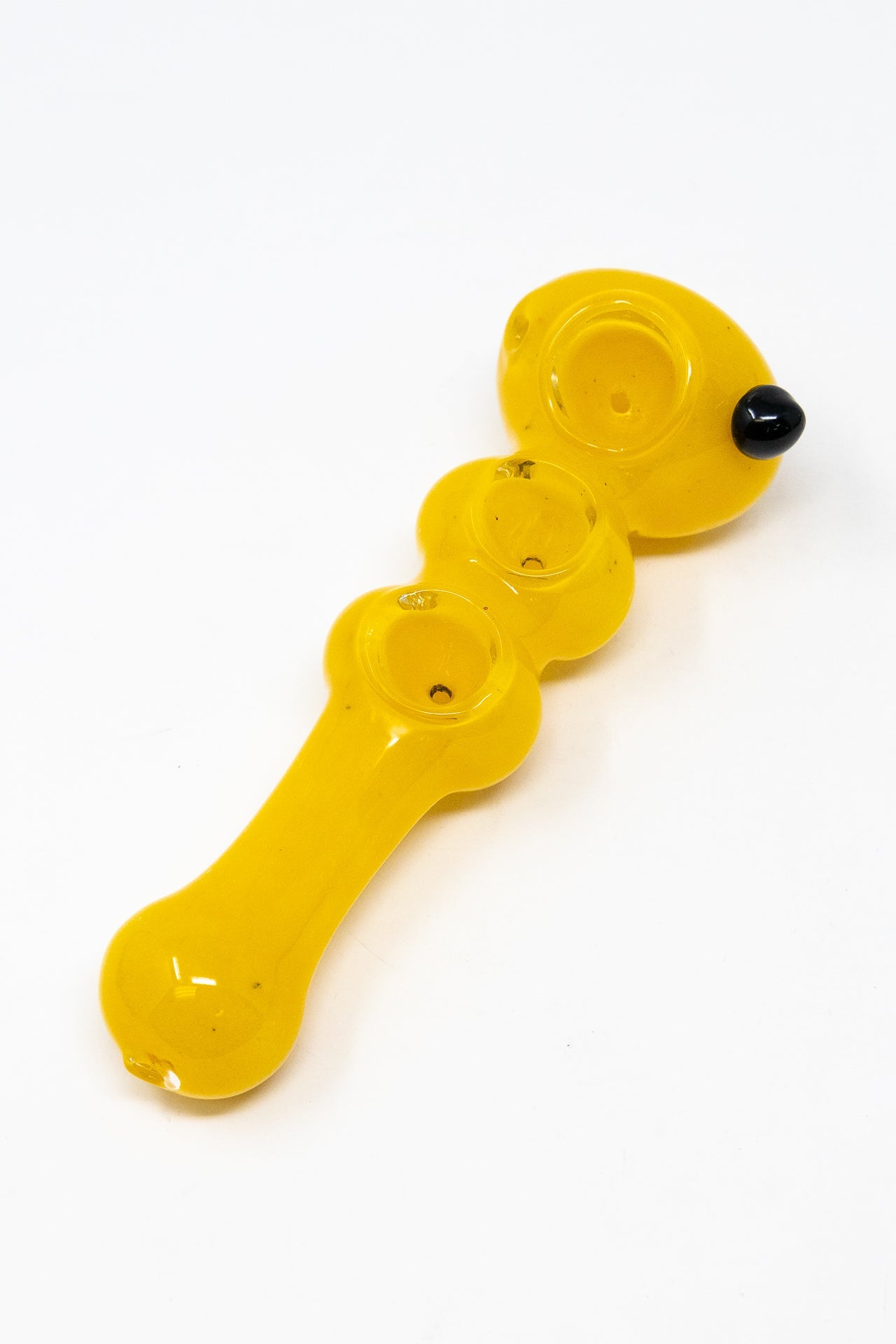 6" Yellow Triple Bowl Glass Pipe w/ Carb Hole StonedGenie.com
