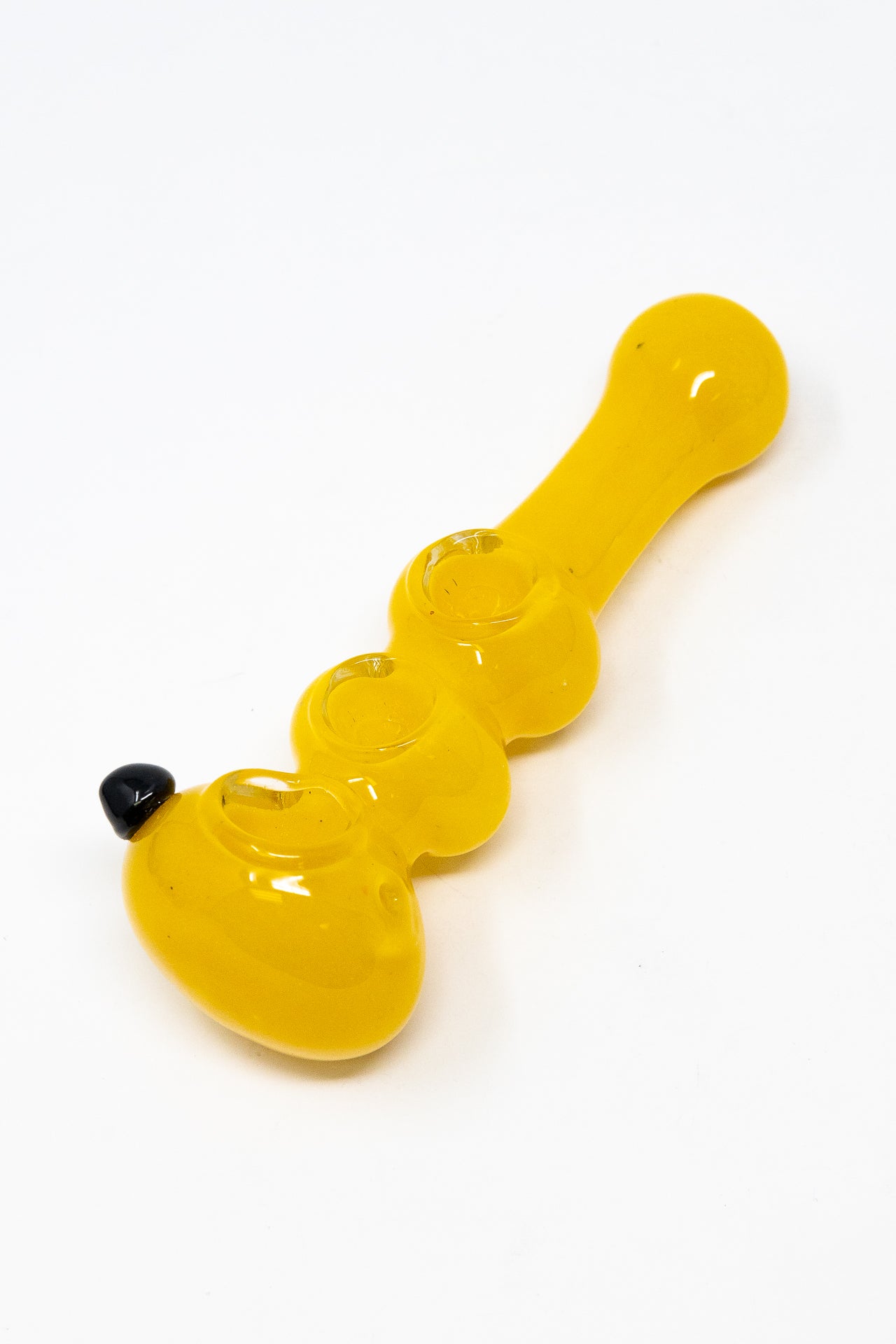 6" Yellow Triple Bowl Glass Pipe w/ Carb Hole StonedGenie.com