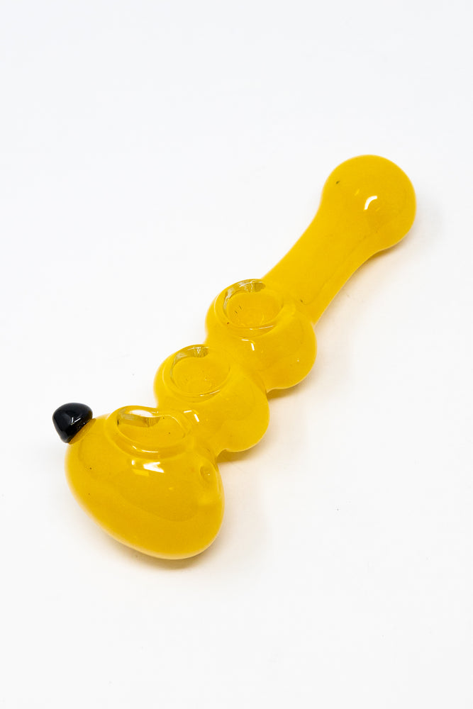 6" Yellow Triple Bowl Glass Pipe w/ Carb Hole