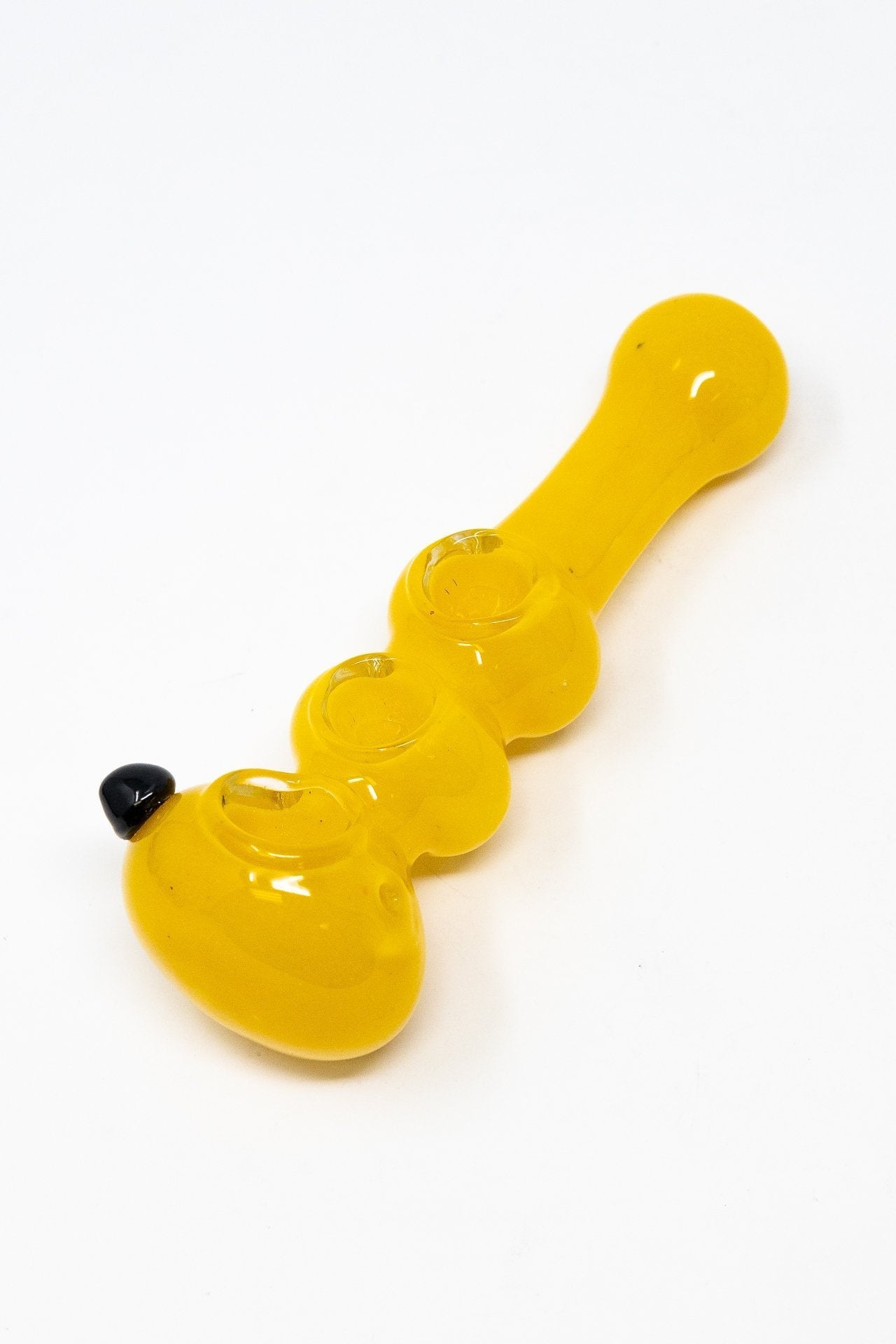 6" Yellow Triple Bowl Glass Pipe w/ Carb Hole StonedGenie.com
